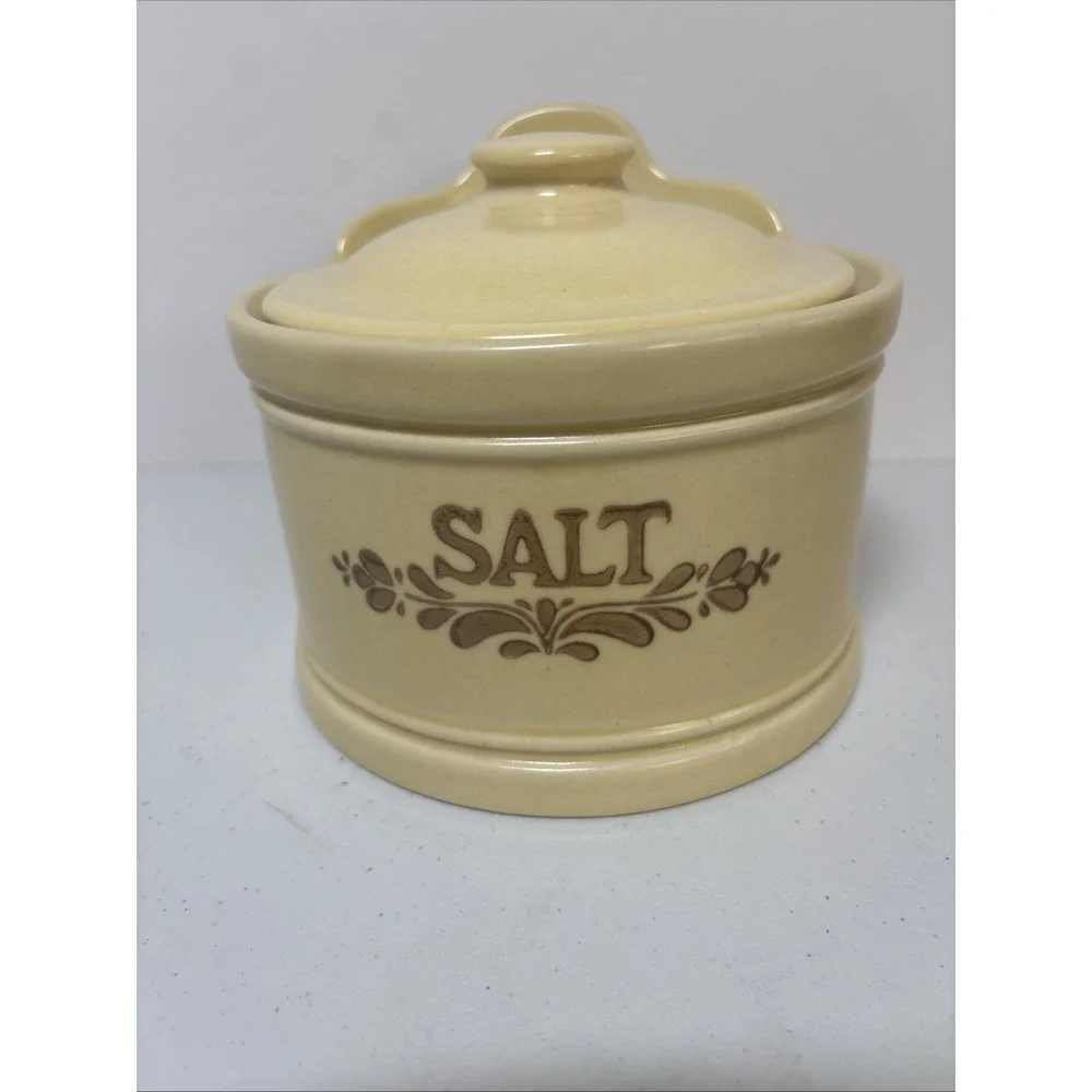 Vintage 70's Pfaltzgraff Village Stoneware Salt Crock with Lid Floral Design